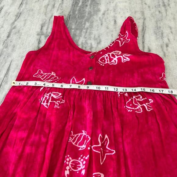 Around the Globe Sundress Size Large Y2K Batik Rayon Fish Print Coastal - Picture 7 of 8